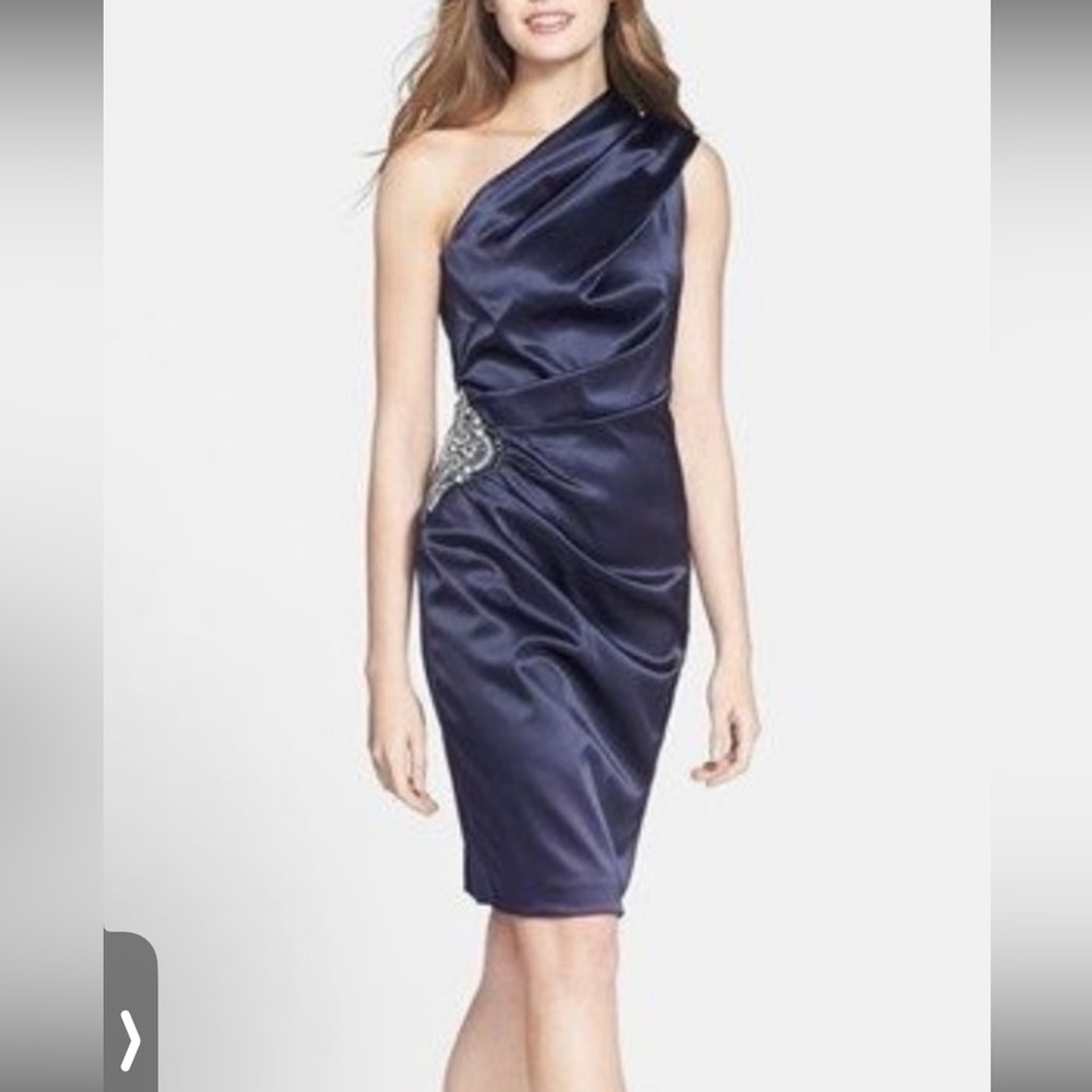 Eliza J navy dress one shoulder